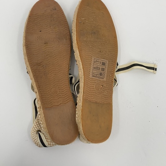 Soludos espadrille flat shoes canvas leg ankle tie cream black stripe 9.5 - Picture 7 of 7
